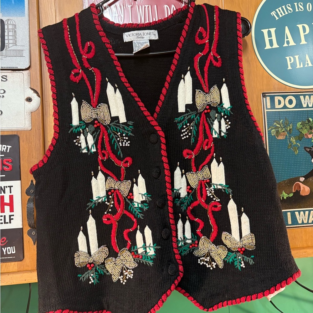 Victoria Jones Woman Black Cardigan with Festive Accents